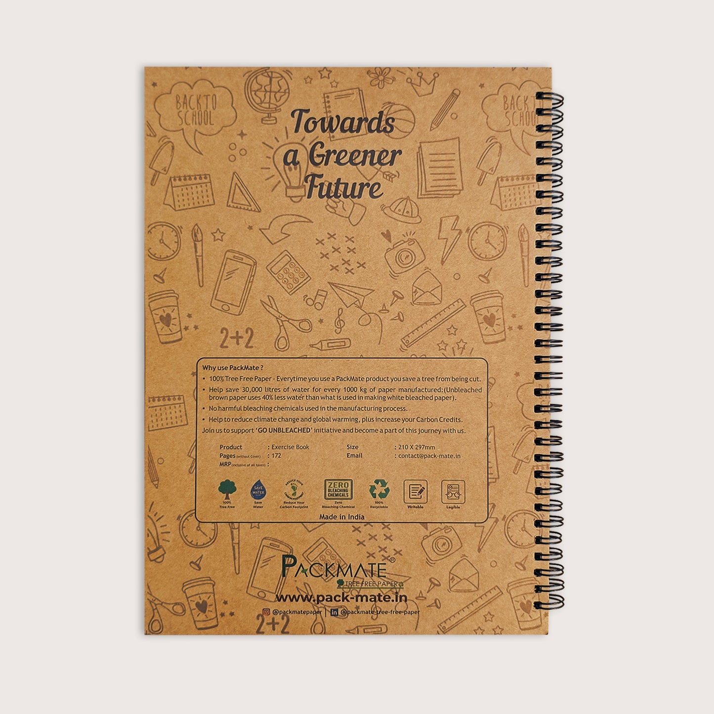 Packmate A4 Wiro Exercise Book -  Ruled - Made From 100% Recycled Paper