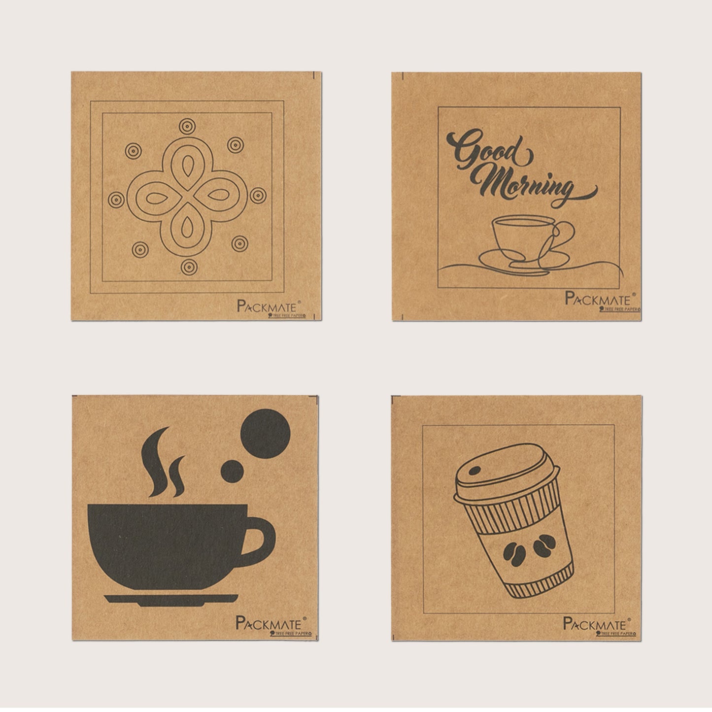 Packmate Coasters -Set of 4 (Pack of 2)  Made From 100% Recycled Paper