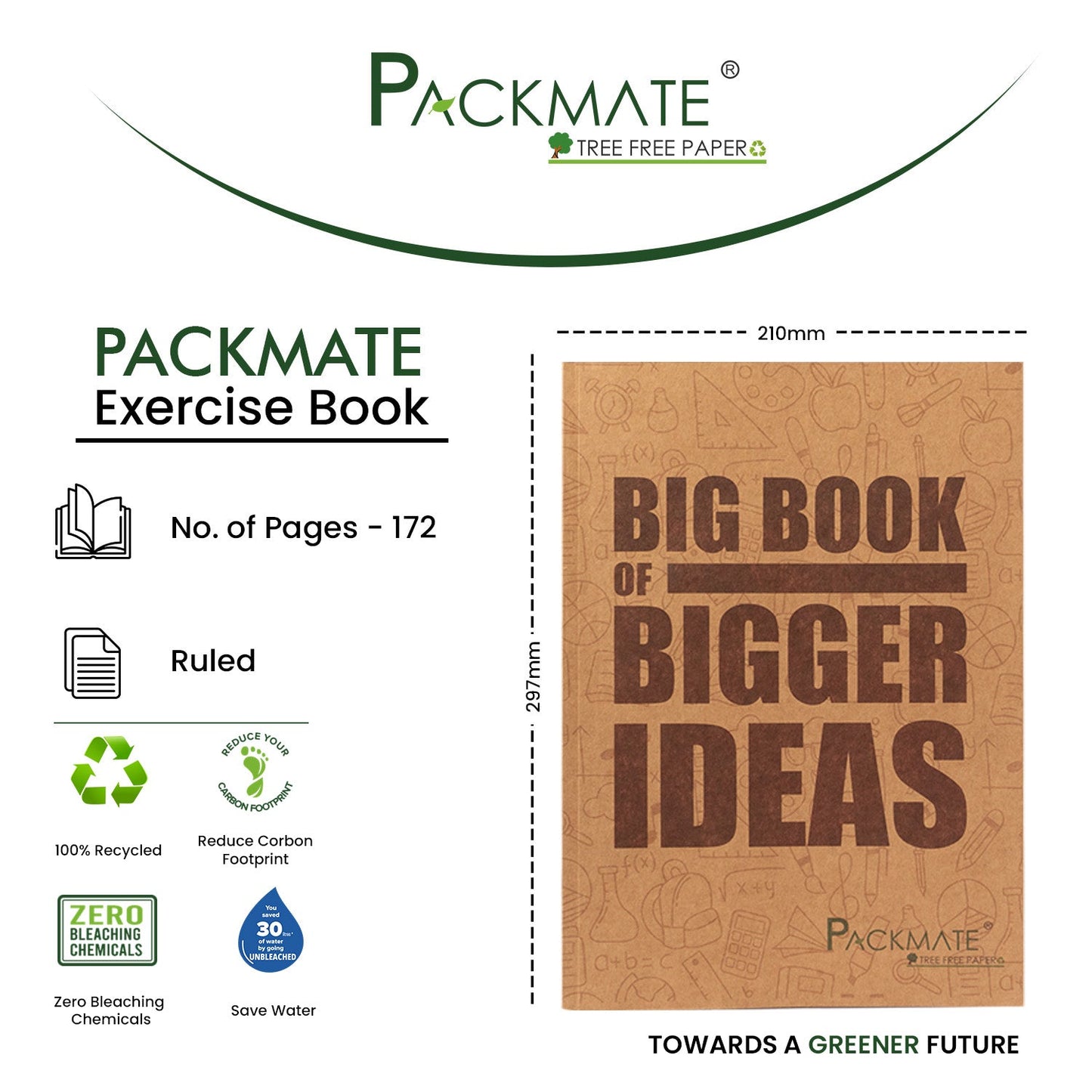 Packmate A4 Exercise Book - Ruled (Pack of 3)  Made From 100% Recycled Paper