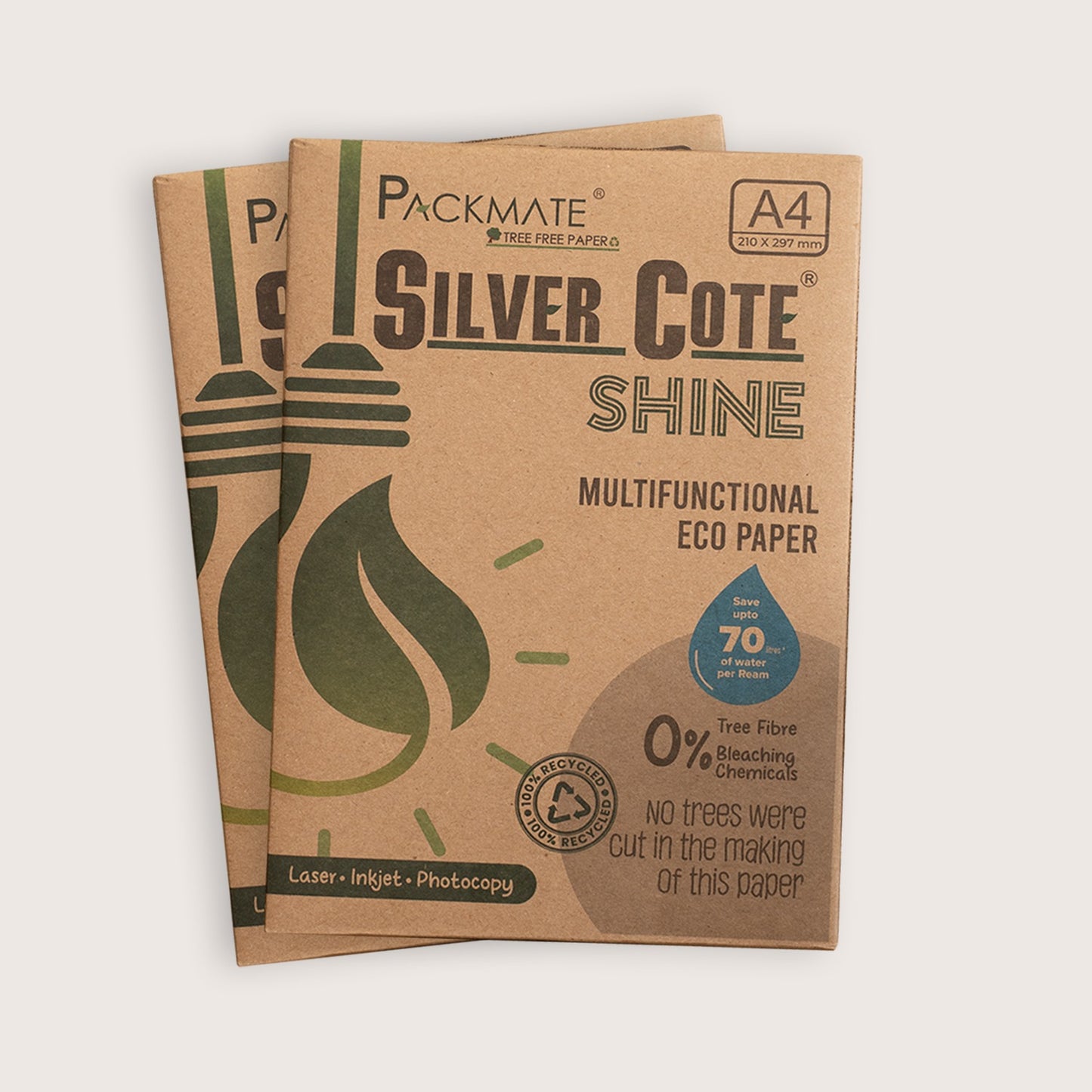 Packmate Silvercote Shine White A4 Copier, 500 Sheets  |  Made From 100% Recycled Paper