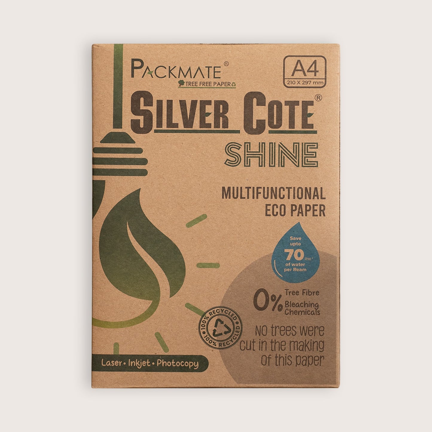 Packmate Silvercote Shine White A4 Copier, 500 Sheets  |  Made From 100% Recycled Paper