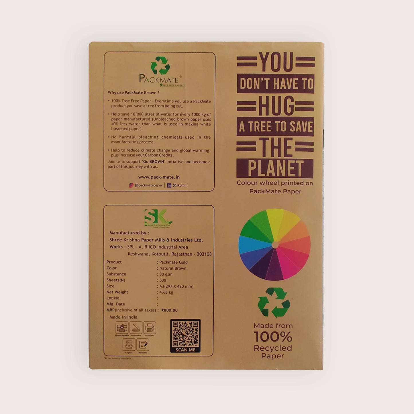 Packmate Gold Copier - A3, 1 Ream, 500 Sheet |  Made From 100% Recycled Paper