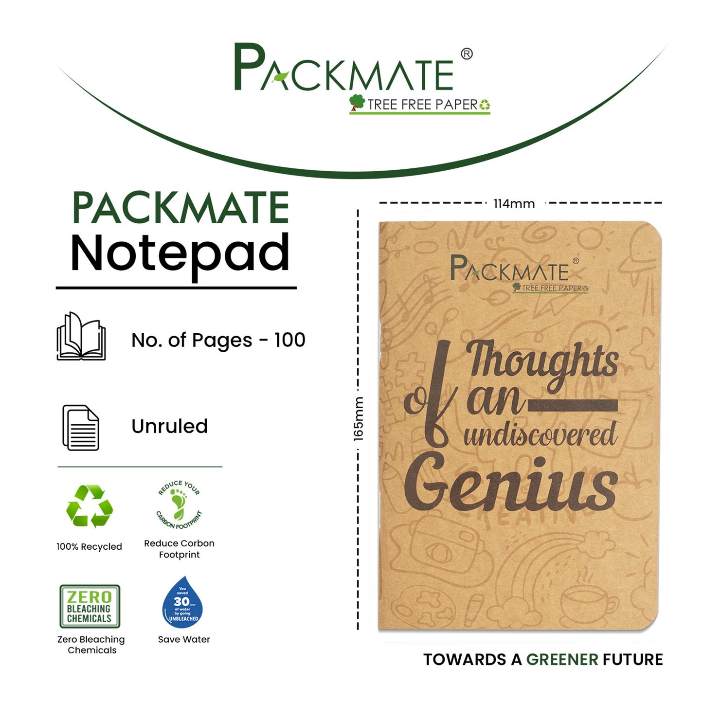 Packmate Unruled Notepad (Pack of 5)  Made From 100% Recycled Paper