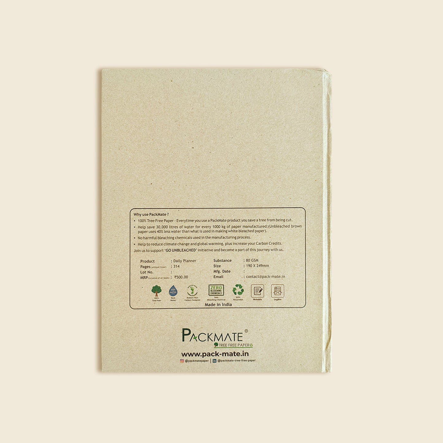 Packmate Eco-Friendly Diaries - 2024-2026 Yearly Calendar, Monthly Planner, and Ruled Pages | Made from 100% Recycled Paper