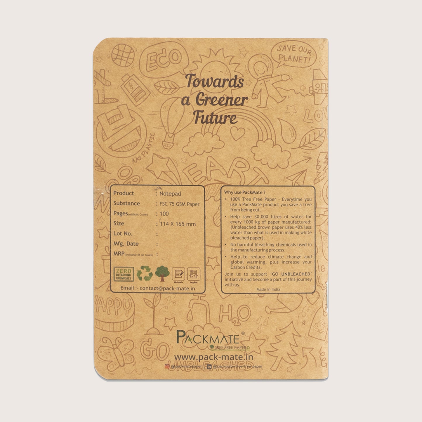 Packmate Unruled Notepad (Pack of 5)  Made From 100% Recycled Paper