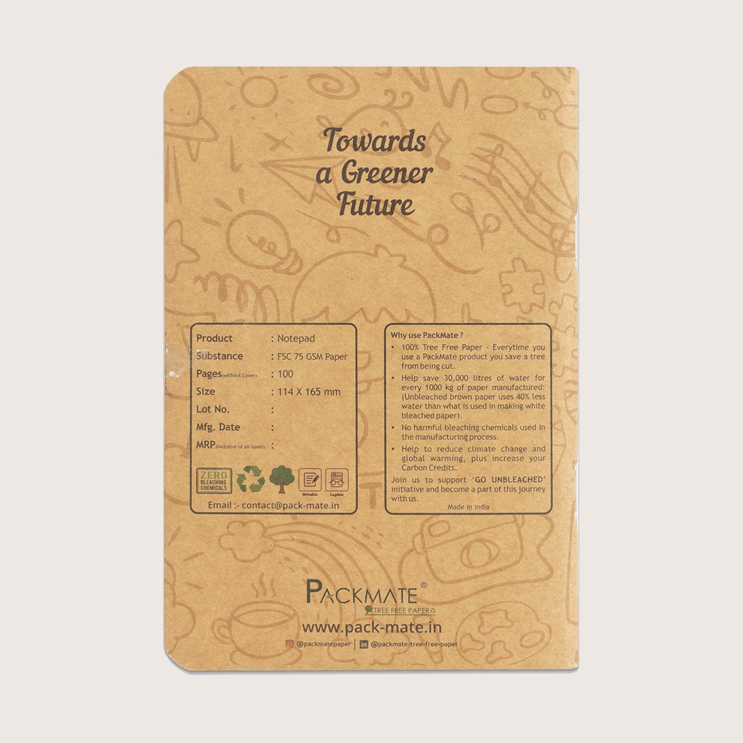 Packmate Unruled Notepad (Pack of 5)  Made From 100% Recycled Paper