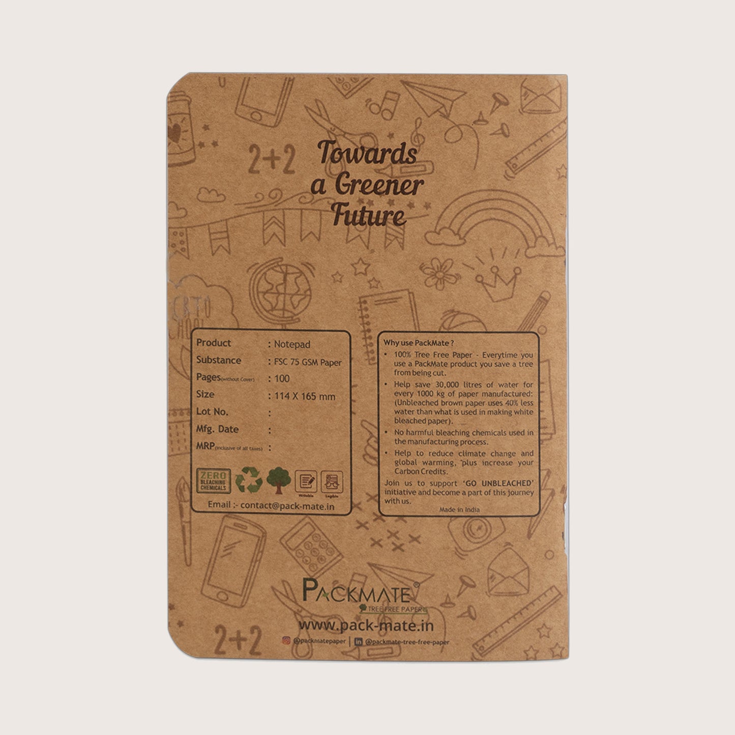 Packmate Unruled Notepad (Pack of 5) | Made From 100% Recycled Paper