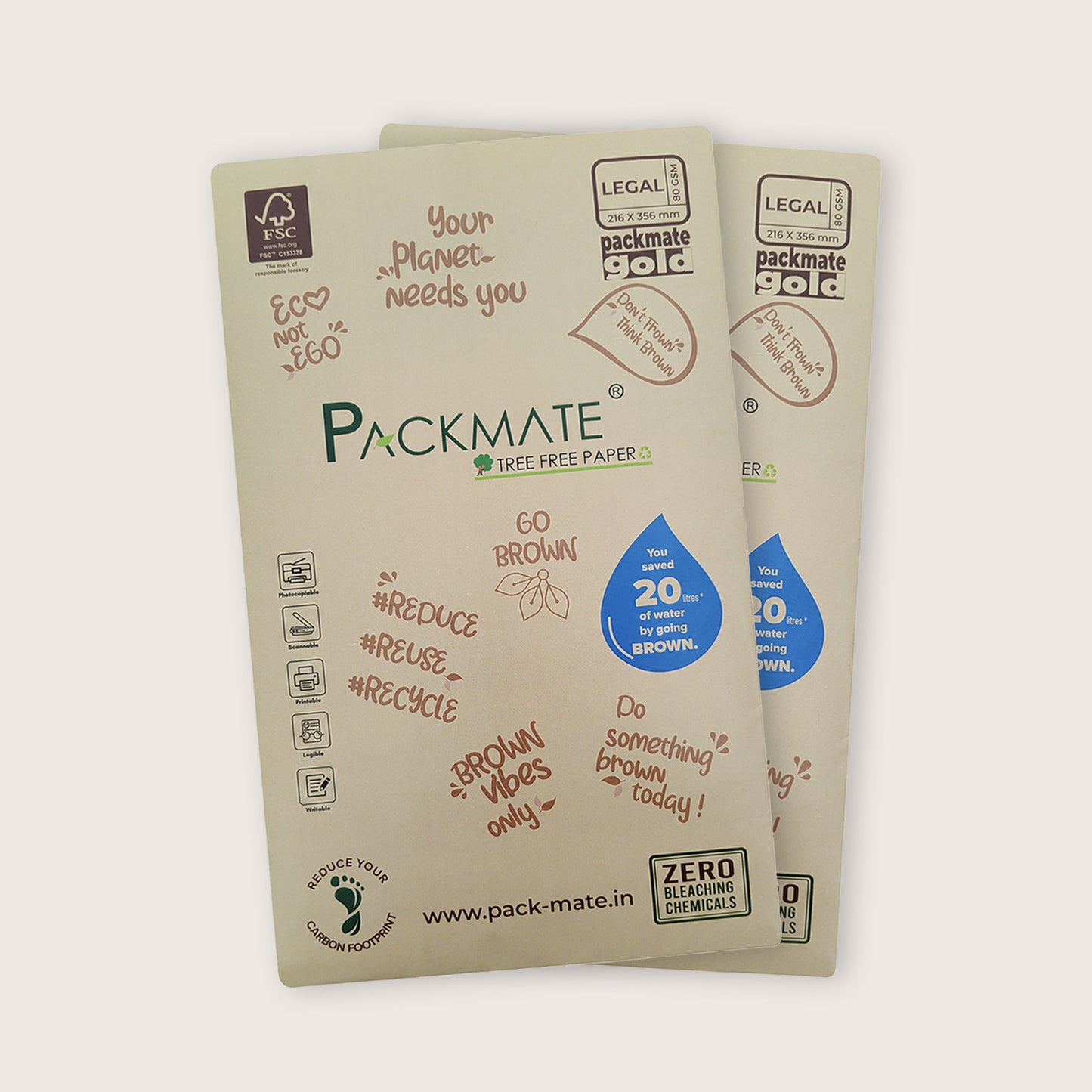 Packmate Gold Copier - Legal,1 Ream, 500 Sheet |  Made From 100% Recycled Paper
