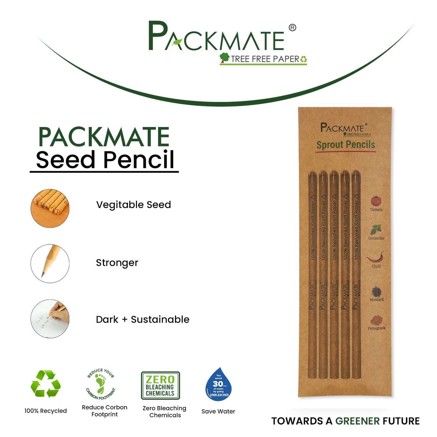 Packmate Plantable Seed Pencil (Pack of 5)  Made From 100% Recycled Paper