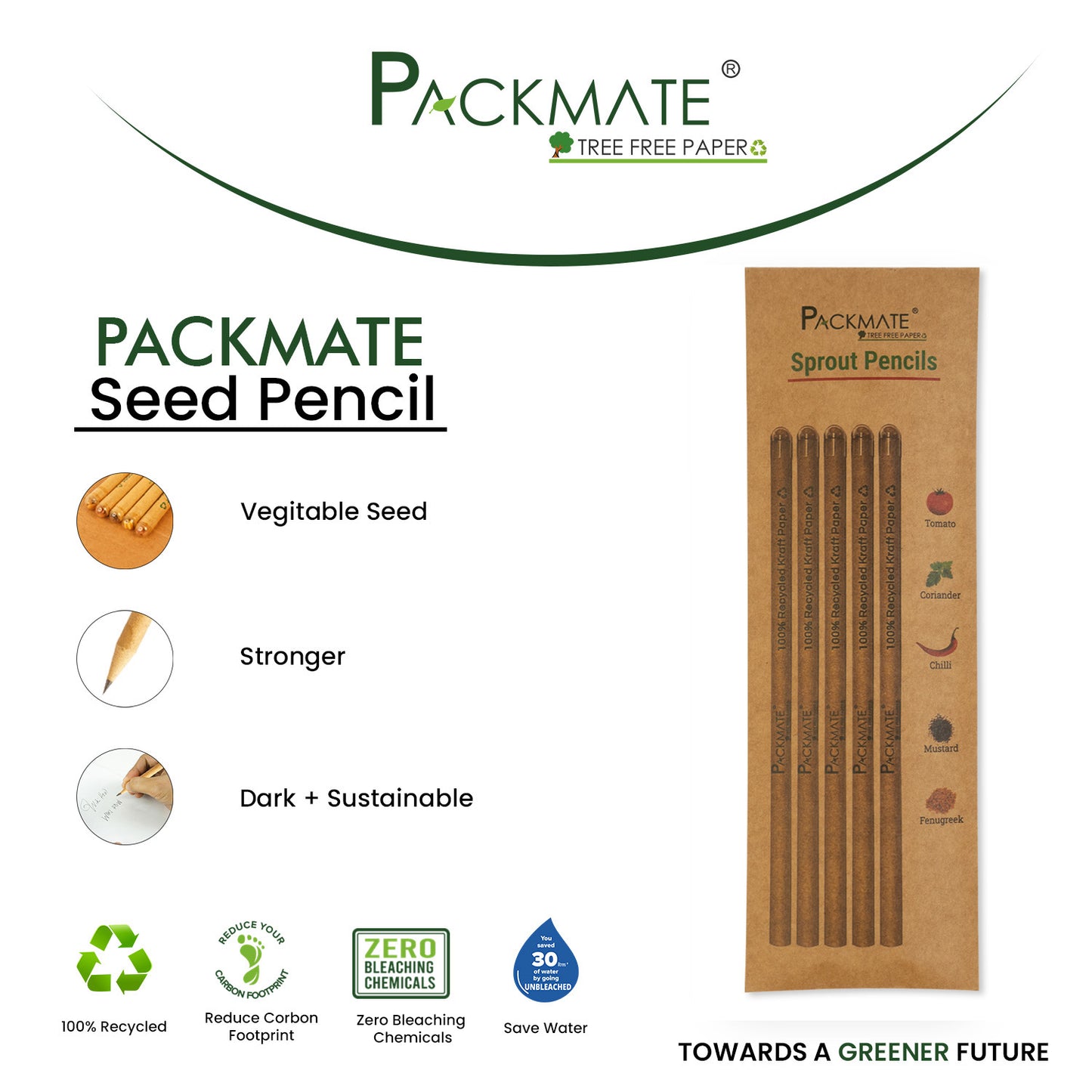Packmate Plantable Seed Pencil |Set of 5 Pencil (Pack of 3)  Made From 100% Recycled Paper