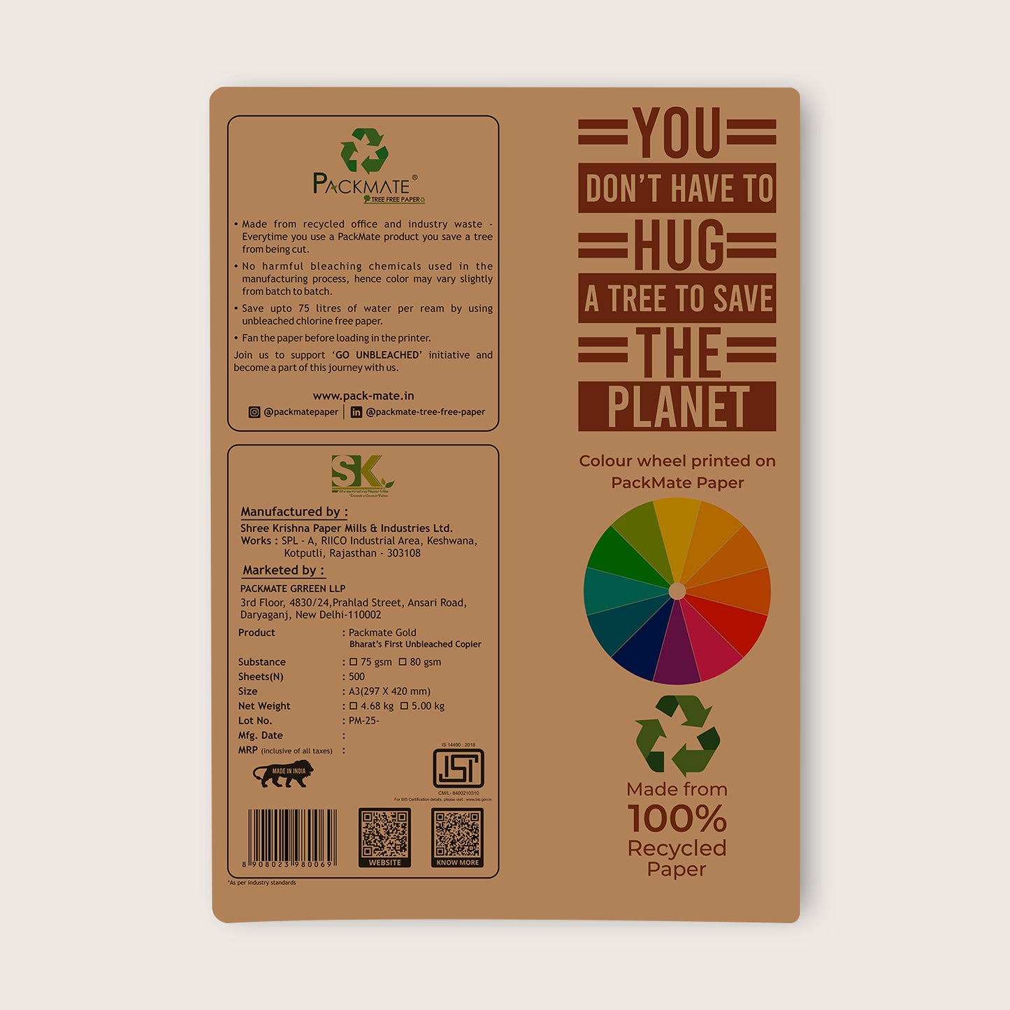 Packmate Gold Copier - A3, 1 Ream, 500 Sheet (Not Bright White) |  Made From 100% Recycled Paper