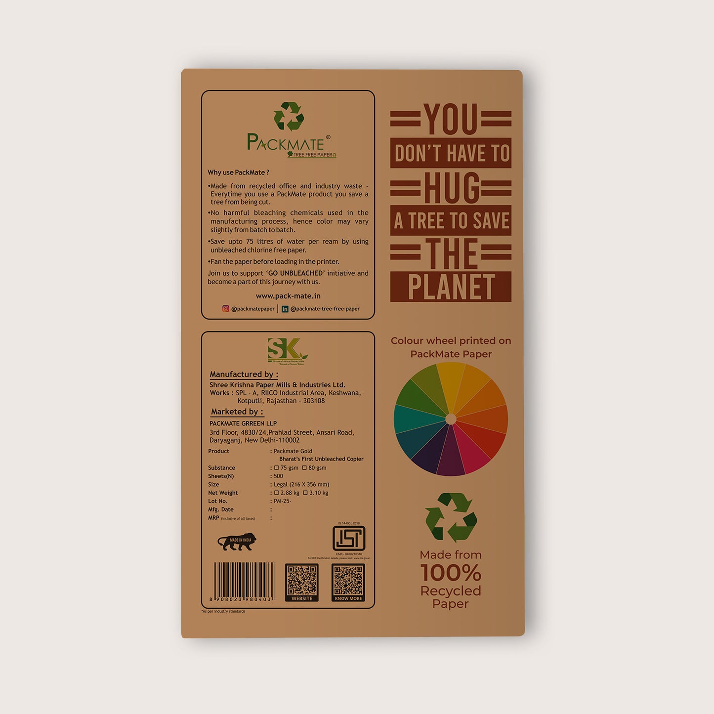Packmate Gold Copier - Legal,1 Ream, 500 Sheet (Not Bright White) |  Made From 100% Recycled Paper