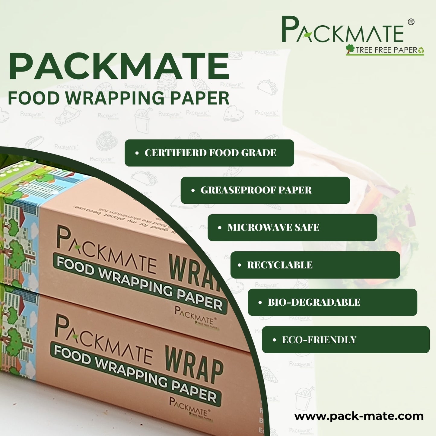 Packmate Wrap - Greaseproof Food Wraping Paper, 20 Meter Roll (Pack of 2)