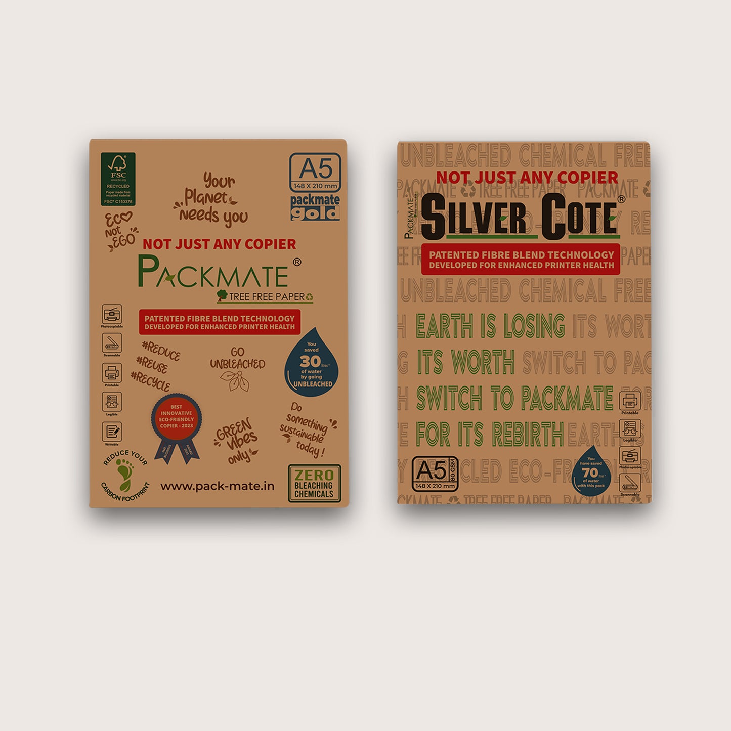 Packmate A5 Copier Combo (1 Silvercote + 1 Gold)  Made From 100% Recycled Paper