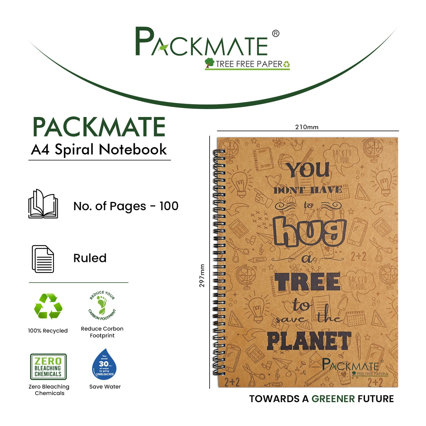 Packmate A4 Wiro Exercise Book -  Ruled - Made From 100% Recycled Paper