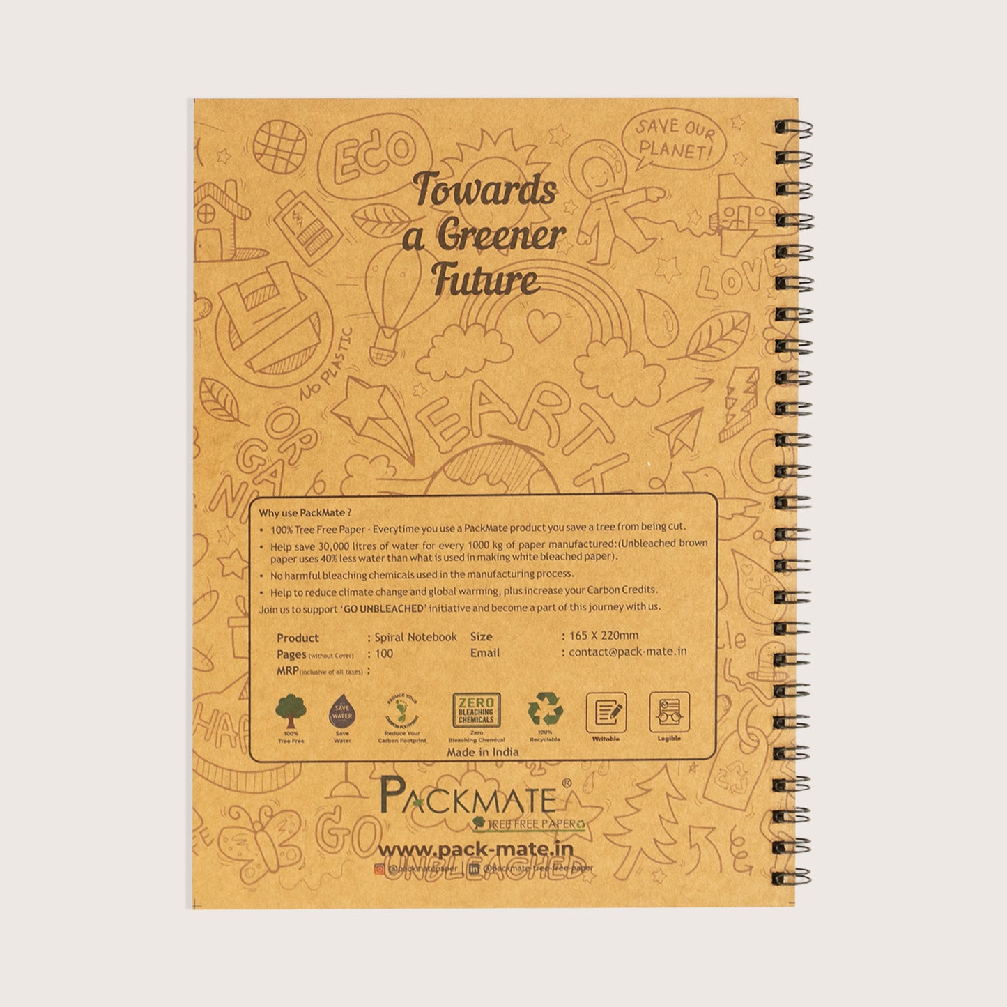 Packmate Spiral Notebook - Ruled (Pack of 3)  Made From 100% Recycled Paper