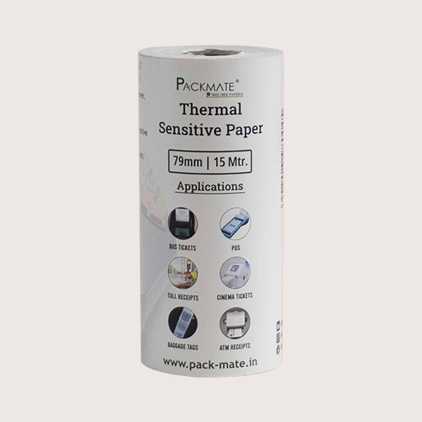 Packmate Thermal paper Roll | 79mm x 15mtr | Pack of 10 Roll