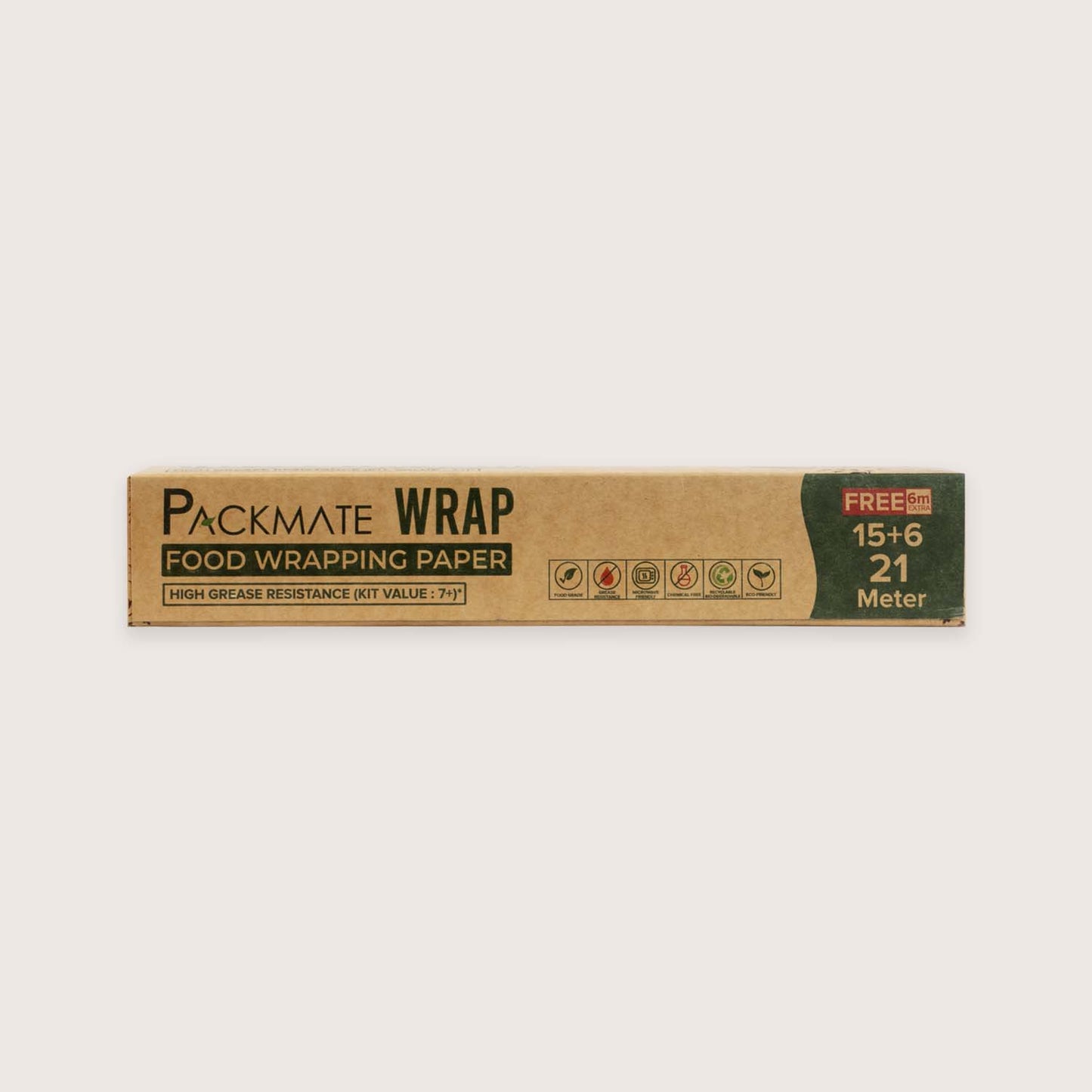 Packmate Wrap - Greaseproof Food Wraping Paper Combo (1 Brown + 1 White), 21 (15+6) Meter Roll