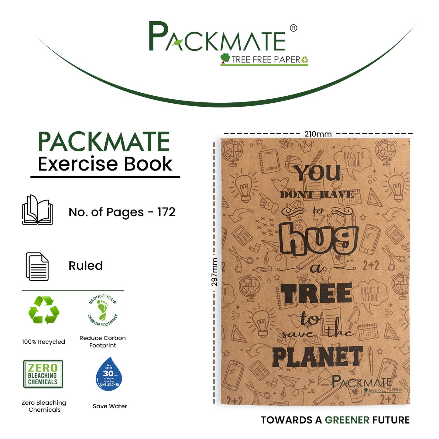 Packmate A4 Exercise Book -  Unruled (Pack of 3)  Made From 100% Recycled Paper