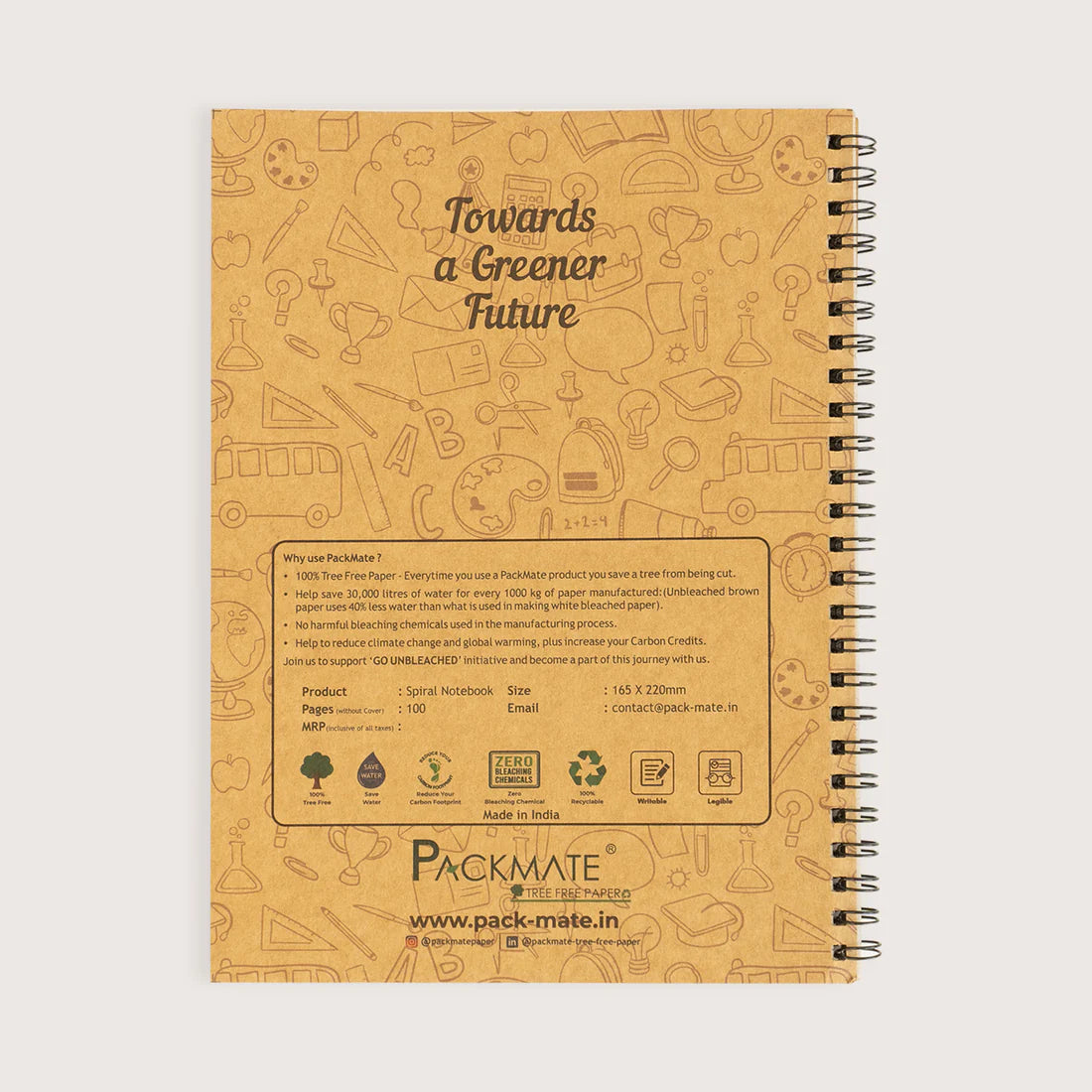 packmate spiral notebook - ruled  (pack of 5)  made from 100% recycled paper