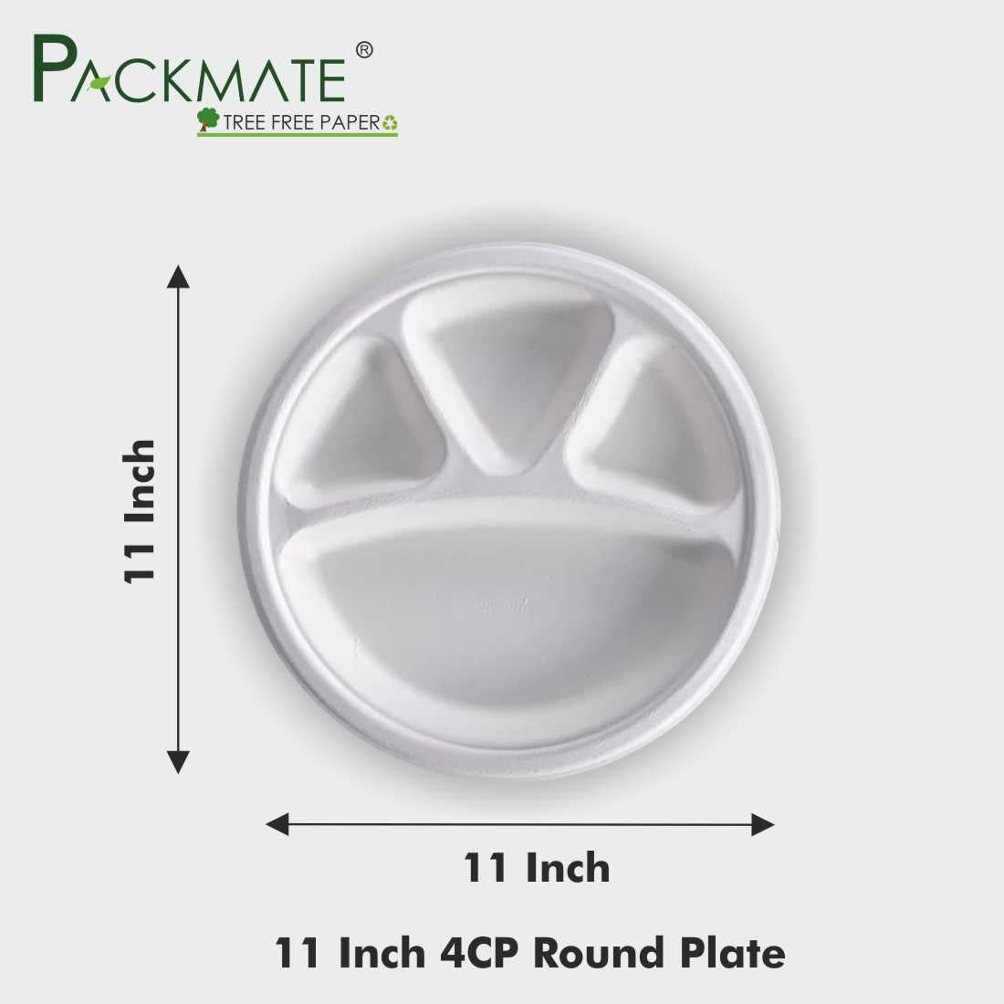 Packmate 11 Inch 4 Compartment Bagasse (3CP) Round Plate (Pack of 25)