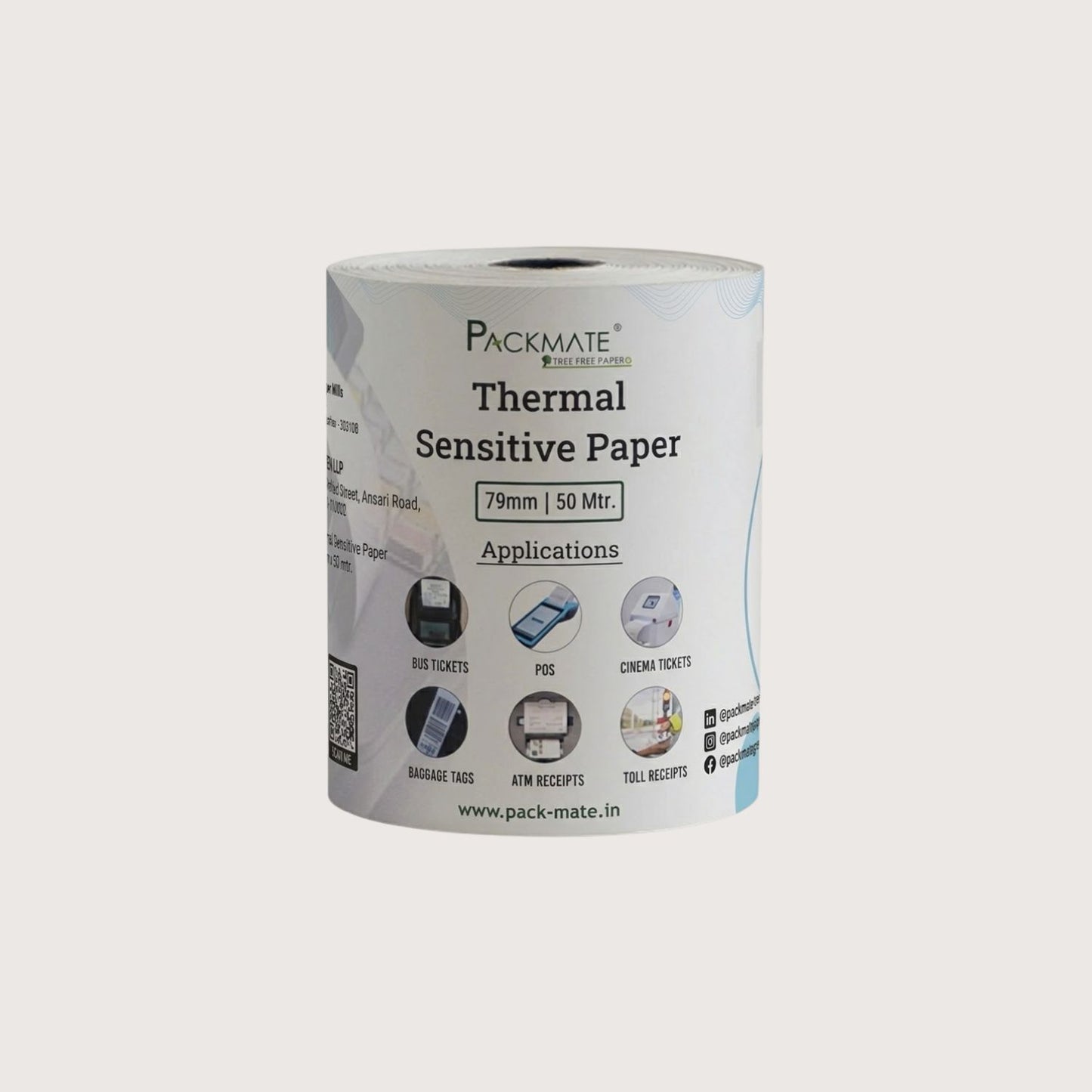Packmate Thermal paper Roll | 79mm x 50mtr | Pack of 10 Roll