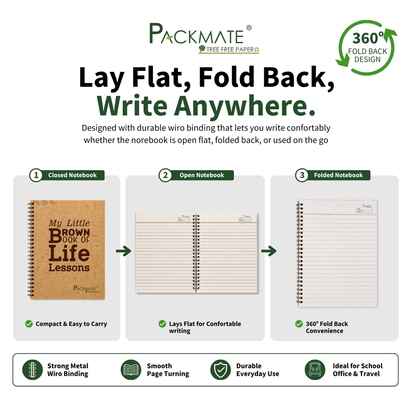 Packmate Spiral Notebook (Life Lessons Design) - Ruled Made of 100% Recycled Paper