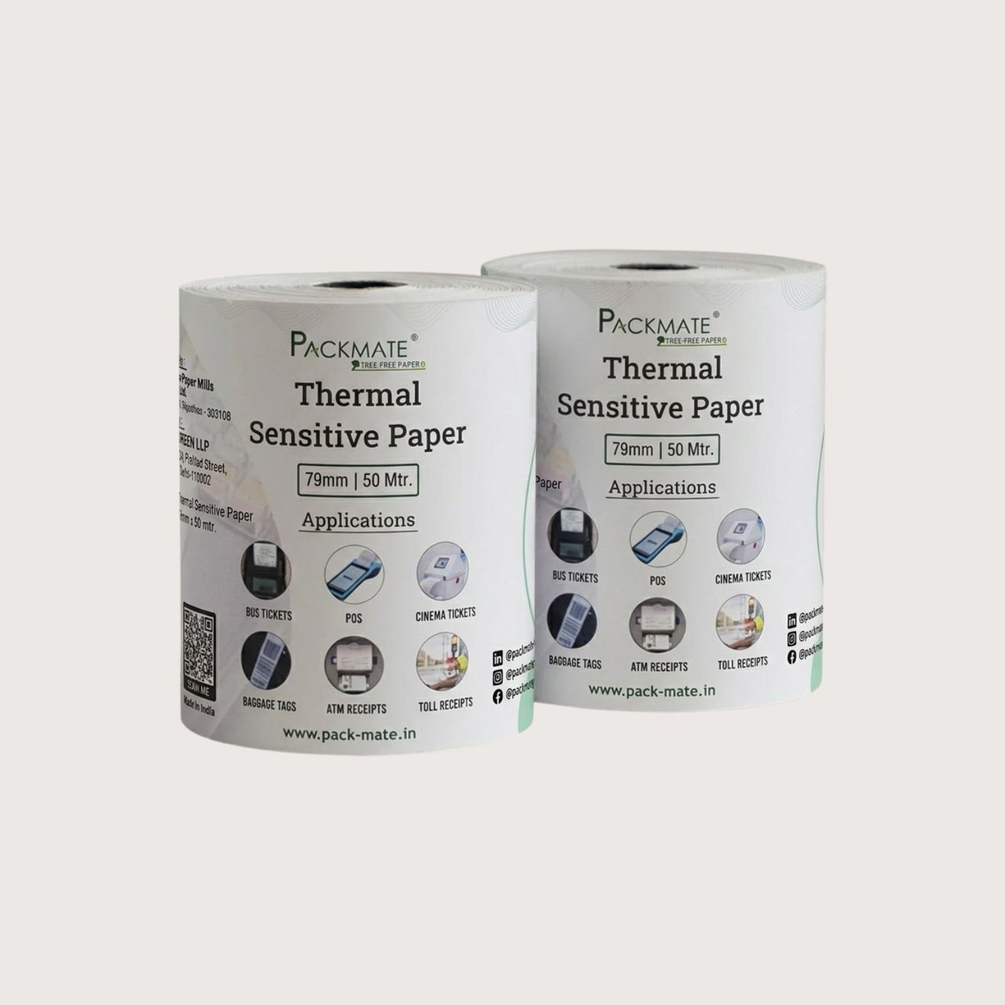 Packmate Thermal paper Roll | 79mm x 50mtr | Pack of 10 Roll