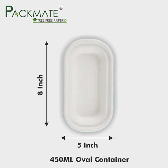 Packmate Biodegradable (450 ml ) Oval Container Base Only - Natural Disposable | Eco-Friendly & Compostable