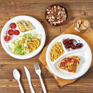 Packmate 10 Inch 3 Compartment Bagasse (3CP) Round Plate (Pack of 25)