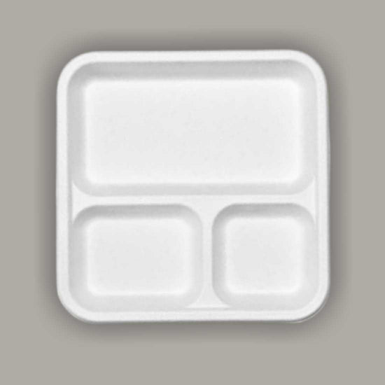 Packmate 9-Inch 3-Compartment Compostable Disposable Tableware Plates | Eco-Friendly | Pack of 25