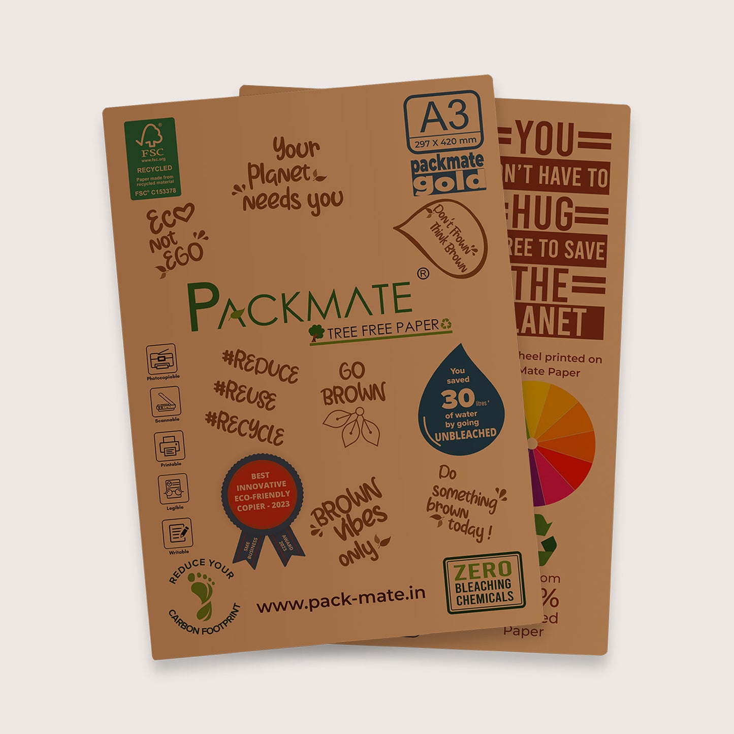 Packmate Gold Copier - A3, 1 Ream, 500 Sheet |  Made From 100% Recycled Paper