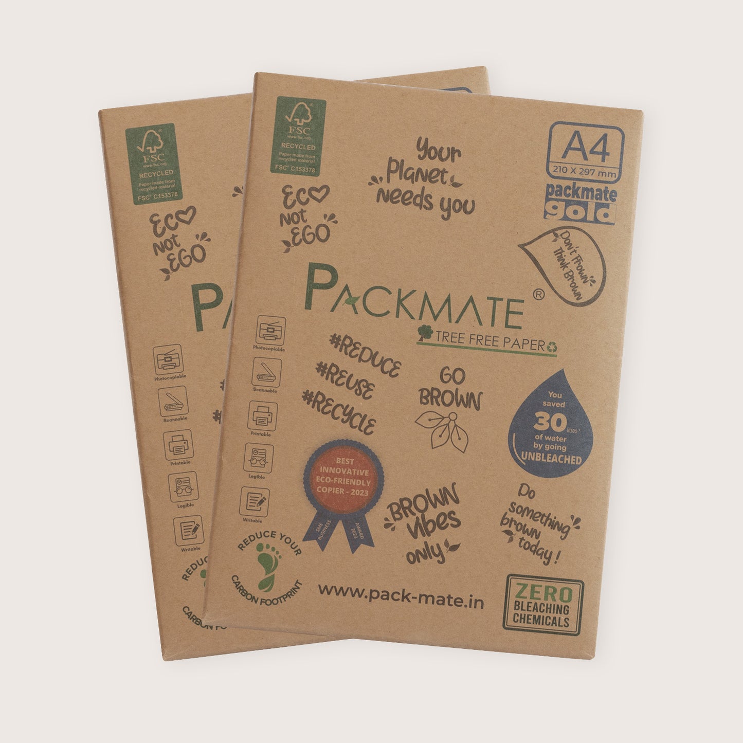 Packmate Gold A4 Paper Ream (500 Sheets) | Eco-Friendly 100% Recycled Copier Paper | Smooth, Durable, and Affordable for Sustainable Printing