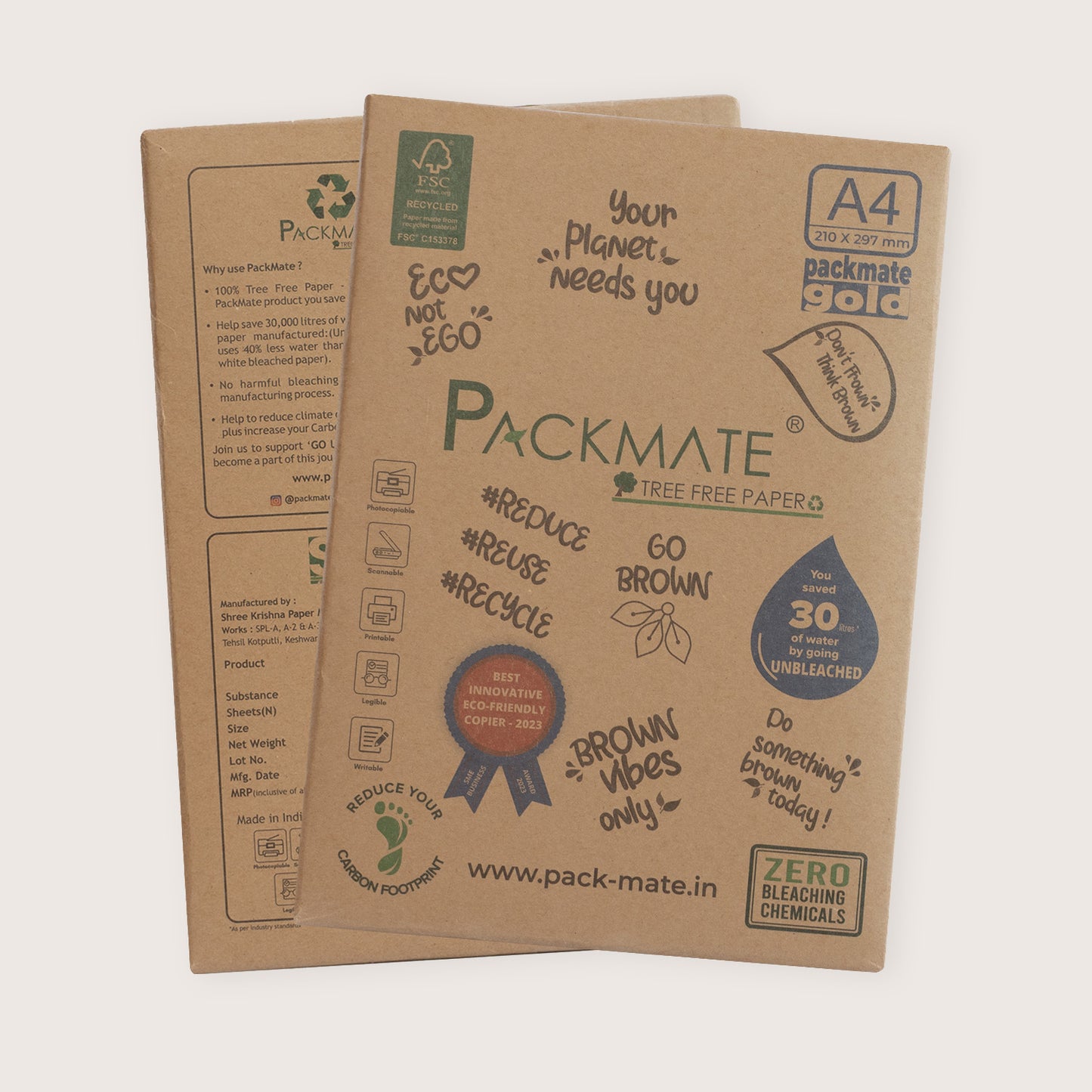 Packmate Gold A4 Paper Ream (500 Sheets) | Eco-Friendly 100% Recycled Copier Paper | Smooth, Durable, and Affordable for Sustainable Printing