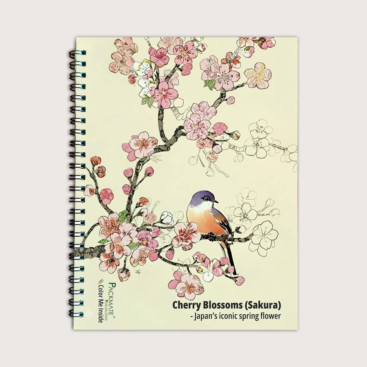 Packmate Cherry Blossoms Wiro Book | 100 Pages | Ruled Made of 100% Recycled Paper