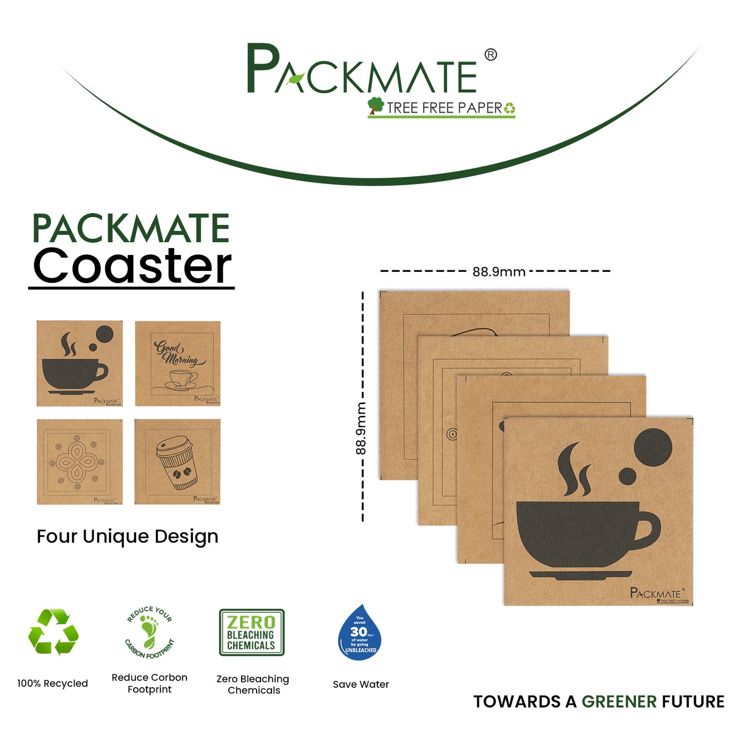 Packmate Coasters -Set of 4 (Pack of 2)  Made From 100% Recycled Paper