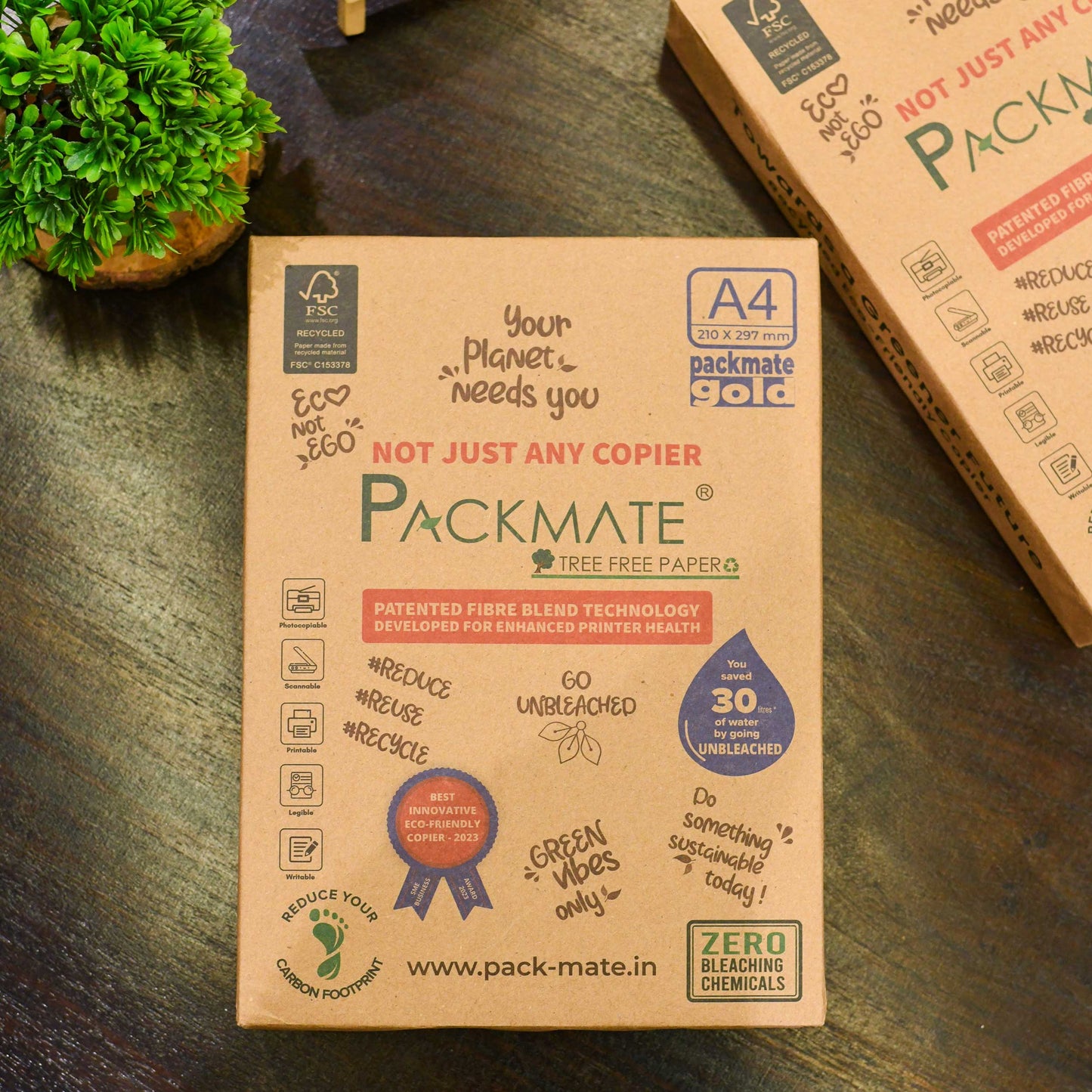 Packmate Gold A4 Paper Ream (500 Sheets) (Not Bright White) | Eco-Friendly 100% Recycled Copier Paper | Smooth, Durable, and Affordable for Sustainable Printing