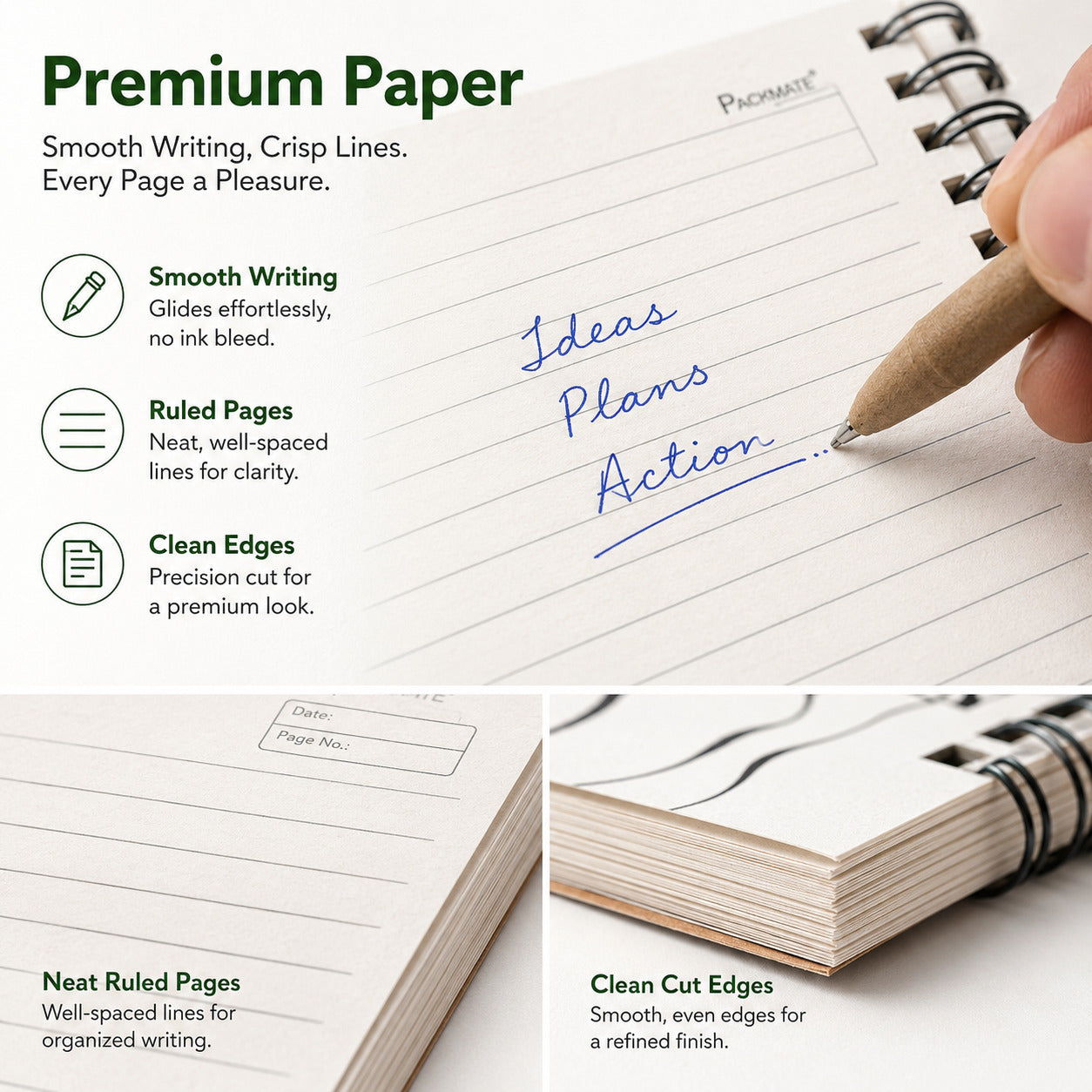 Packmate Black Spiral Notebook (Swan Design) - Ruled Made of 100% Recycled Paper
