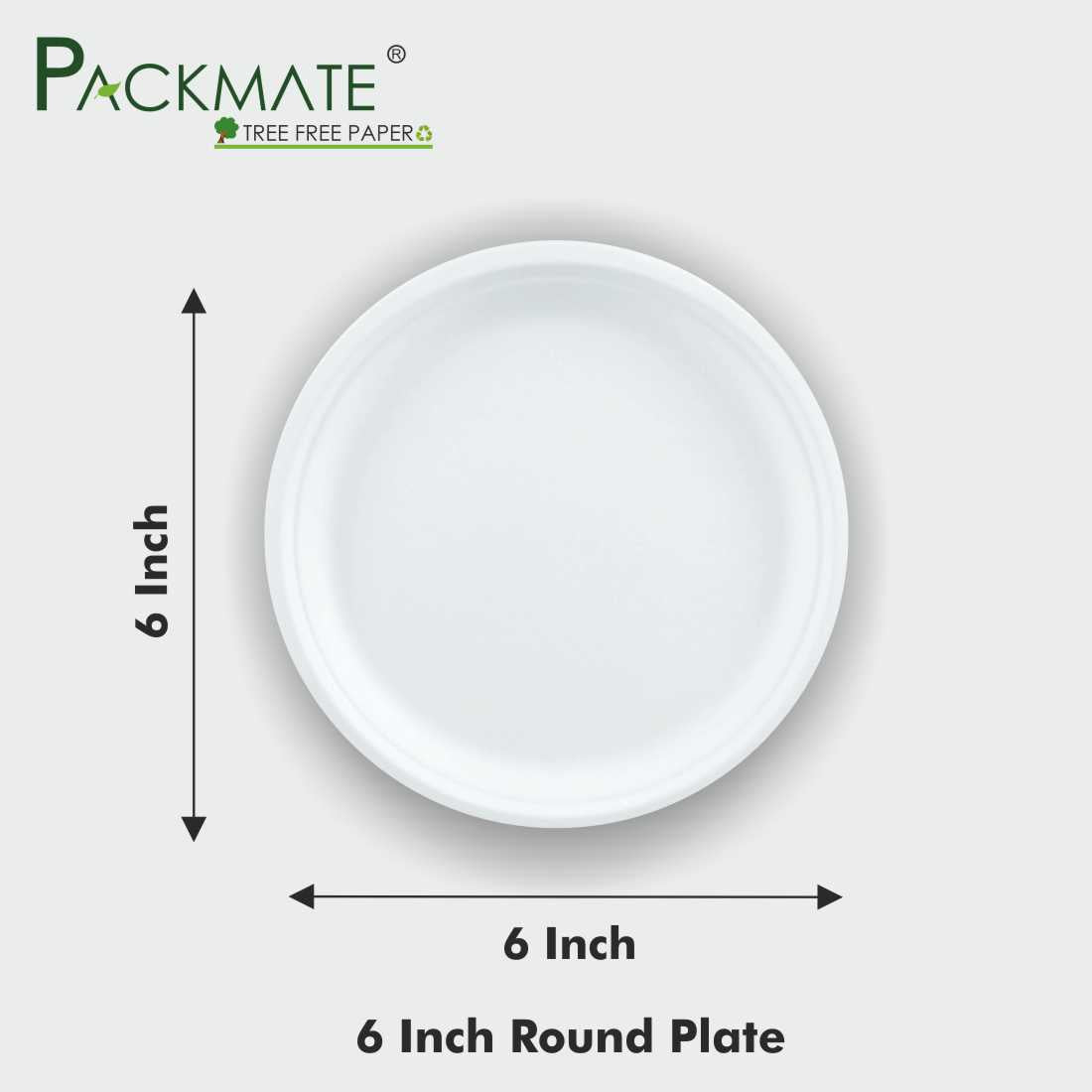 Packmate 6-Inch Round Disposable Tableware Plates | Eco-Friendly | Pack of 50