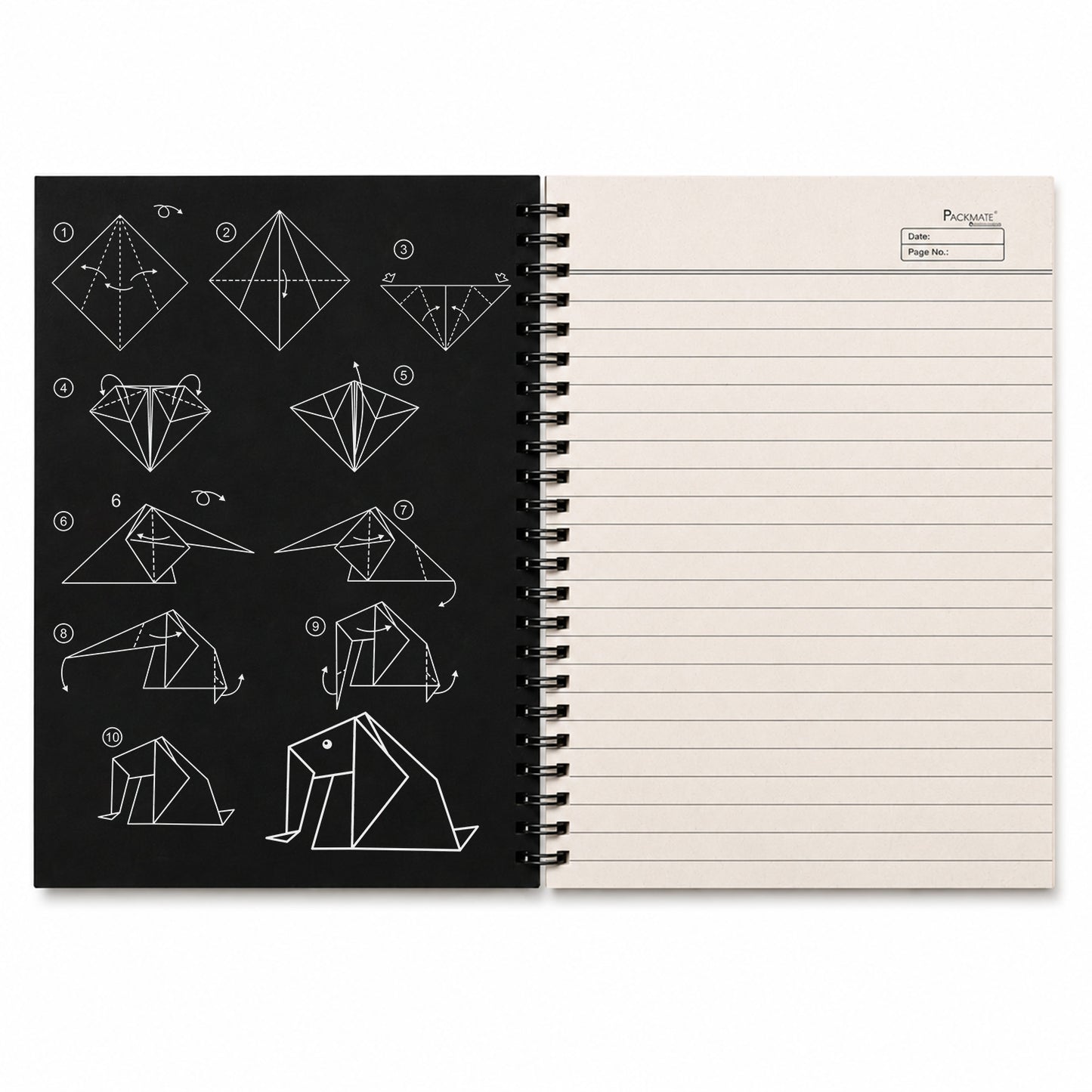 Packmate Black Spiral Notebook (Elephant Design) - Ruled Made of 100% Recycled Paper