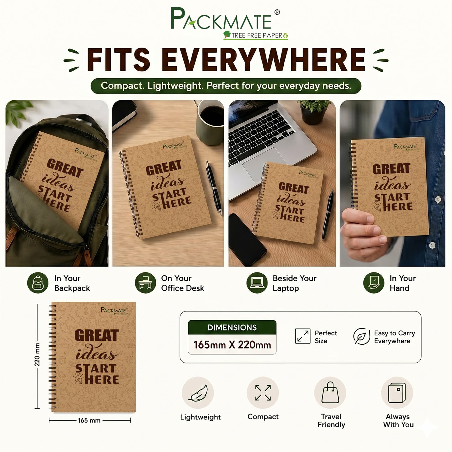 Packmate Spiral Notebook (Great Ideas Design) - Ruled Made of 100% Recycled Paper