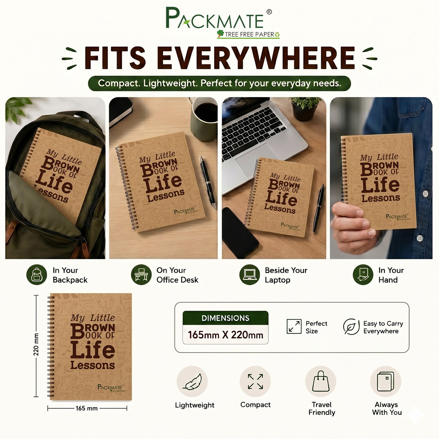 Packmate Spiral Notebook (Life Lessons Design) - Ruled Made of 100% Recycled Paper