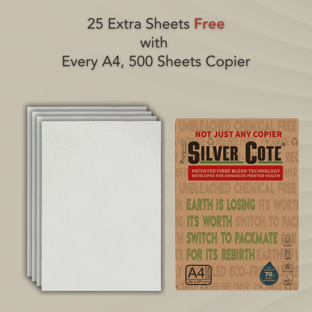 Packmate Silvercote A4 Printer Paper (500 Sheets + 25 Free Sheets) (Not Bright White) | Premium paper made of 100% recycled materials | Ideal A4 paper ream for eco-friendly printing!