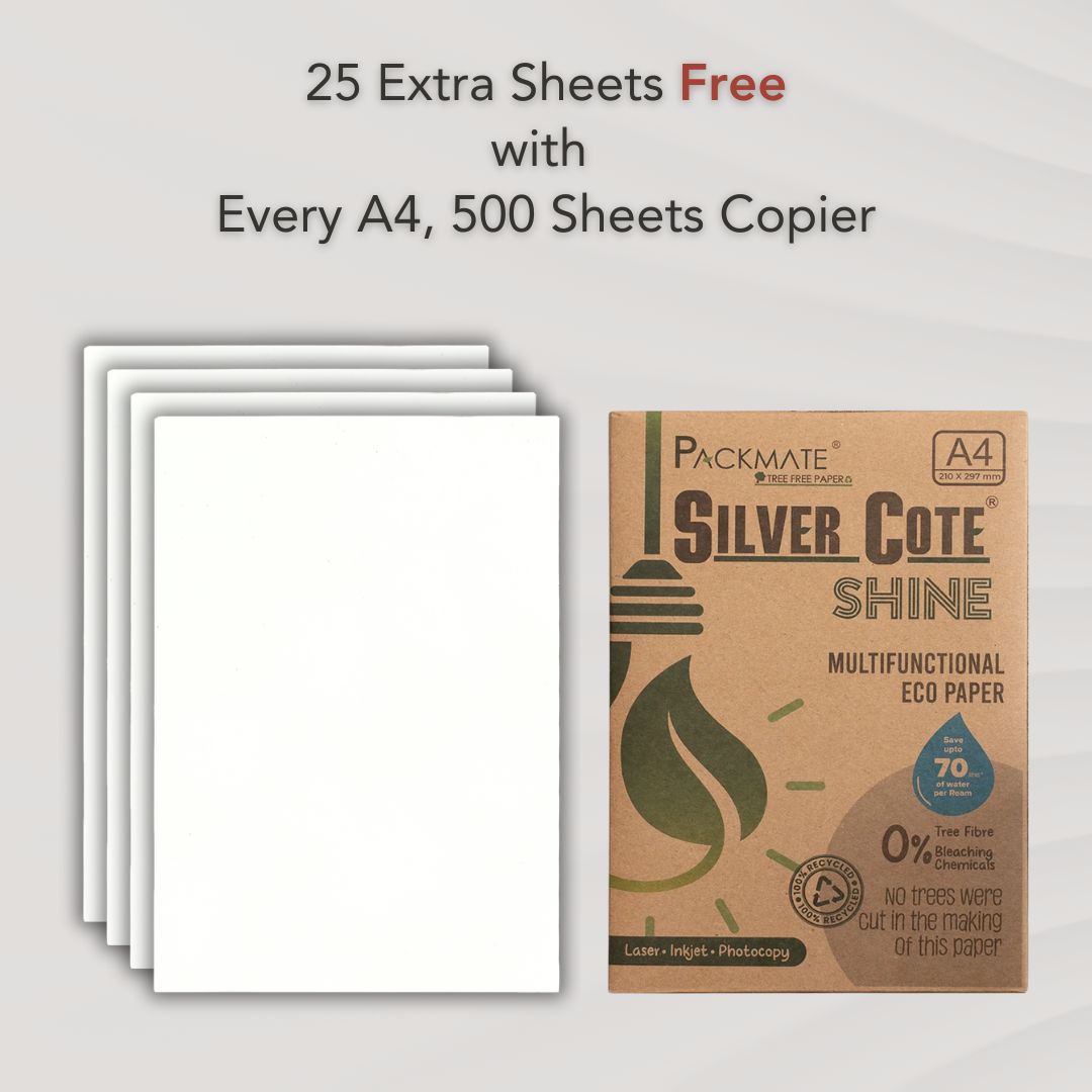 Packmate Silvercote Shine White A4 Copier, 500 Sheets + 25 Free Sheets  |  Made of 100% Recycled Paper