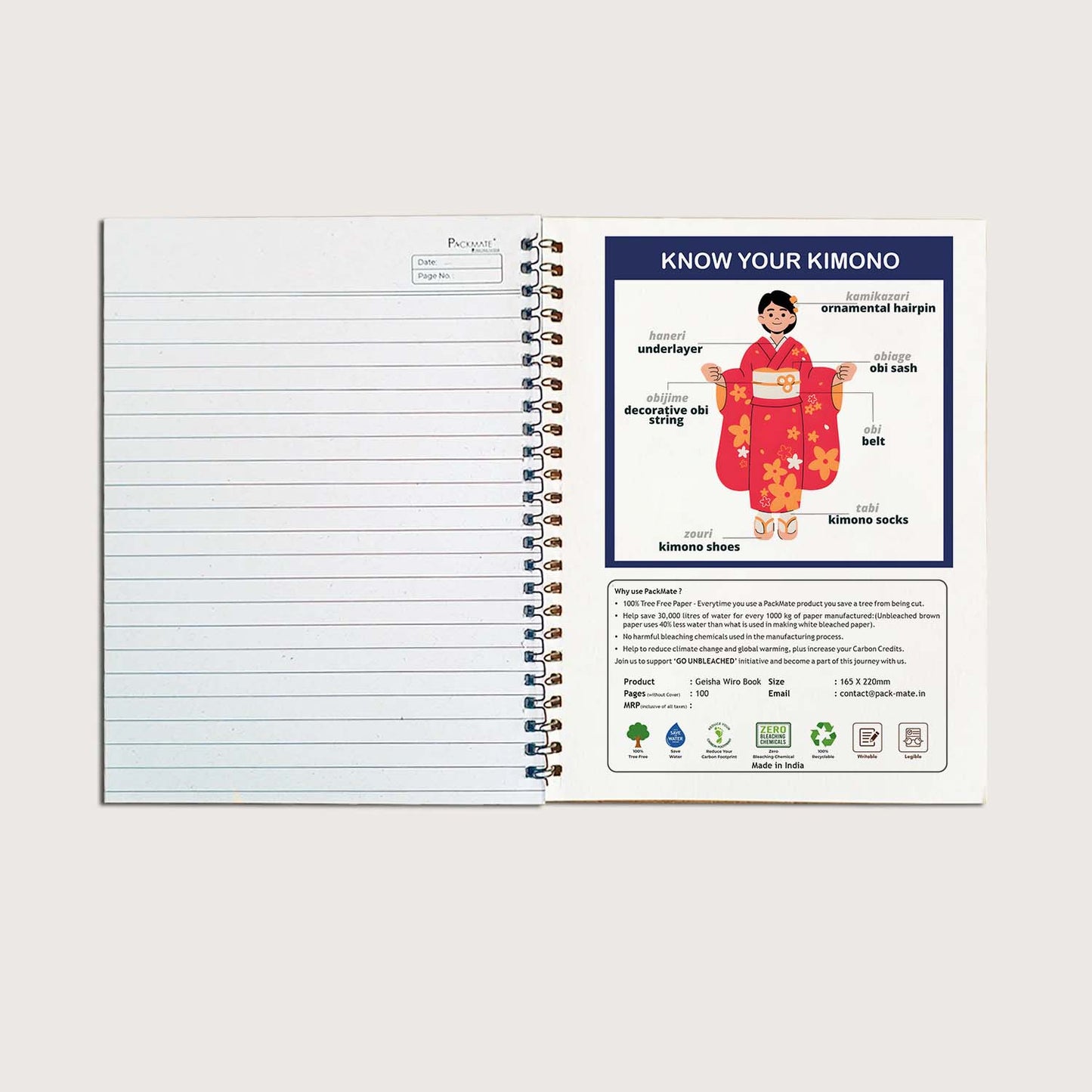Packmate Geisha Wiro Book | 100 Pages | Ruled Made of 100% Recycled Paper