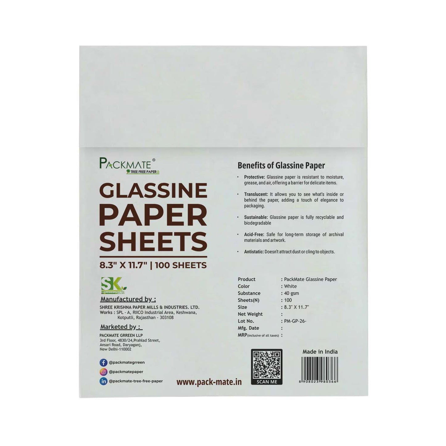 Packmate Glassine Paper, Tracing & Packing Paper - 100 Sheets