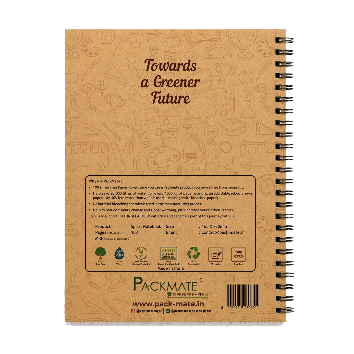 Packmate Spiral Notebook (Great Ideas Design) - Ruled Made of 100% Recycled Paper