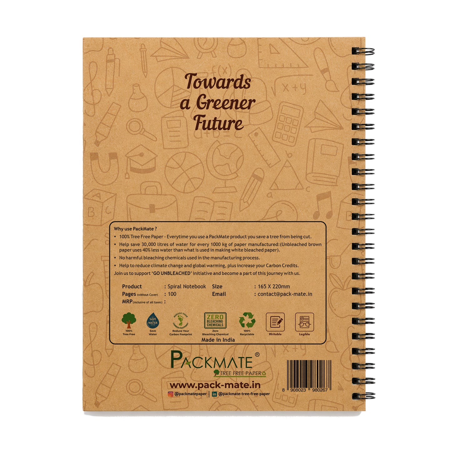 Packmate Spiral Notebook (Life Lessons Design) - Ruled Made of 100% Recycled Paper