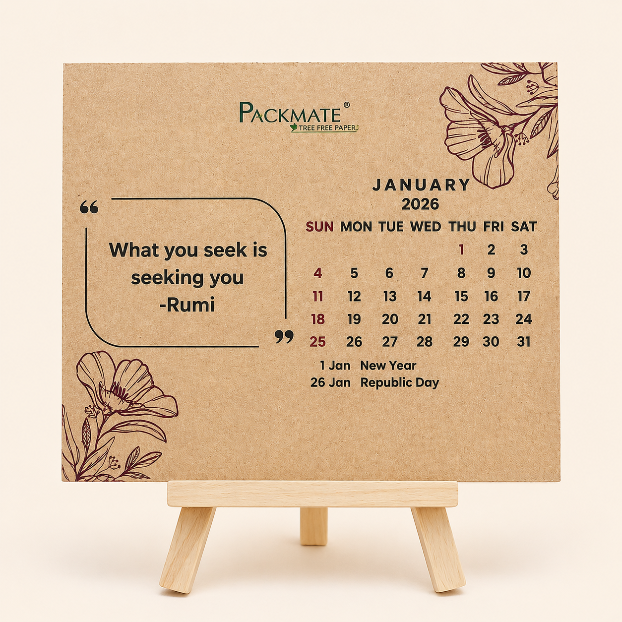 Packmate Calendar | 2026 | Made of 100% Recycled Paper