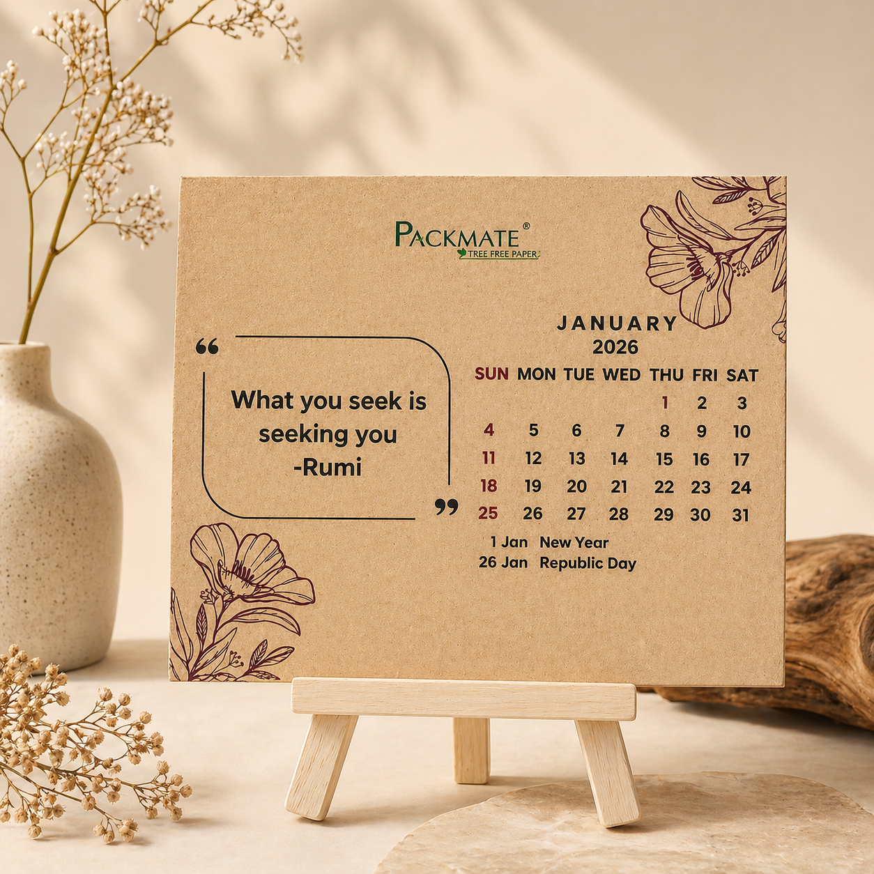 Packmate Calendar | 2026 | Made of 100% Recycled Paper